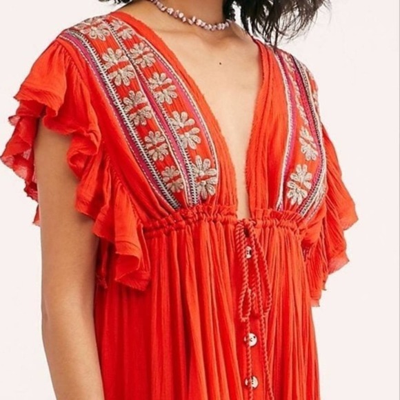 Free People Bali Will Wait For You Midi Red Dress Size Small - Picture 11 of 12